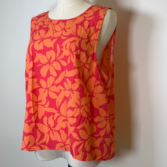J. Crew Sleeveless Tropical Hawaiian Top Orange And Pink Women’s Size Large - Picture 2 of 7